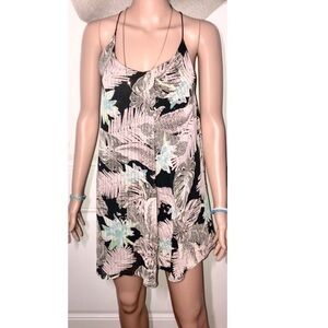 Black Bead dress black with light pink and blue floral design Small